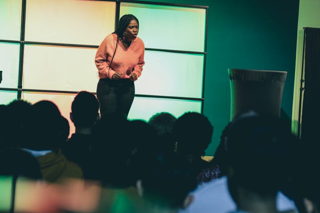person speaking in meeting